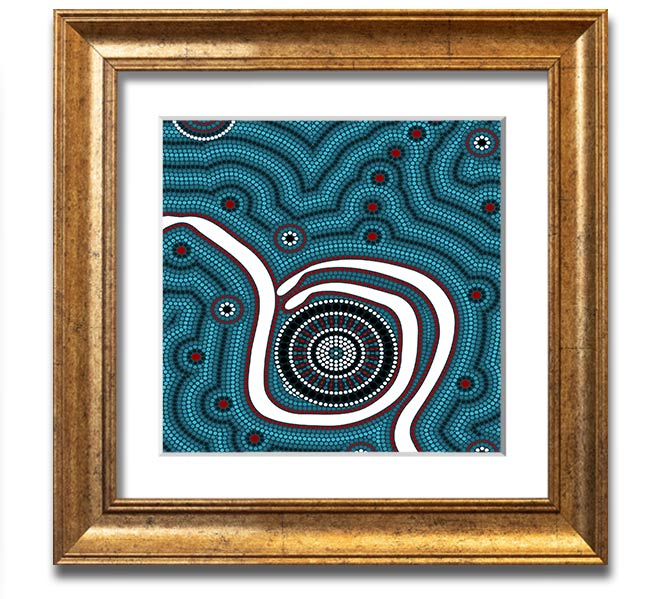 Aboriginal Pattern 1 Square Framed Print showcasing vibrant colors and unique design, ready to hang.